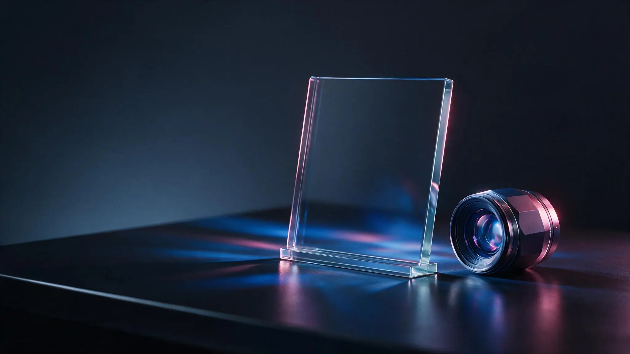 Glass photo frame and camera lens representing an authorized source image